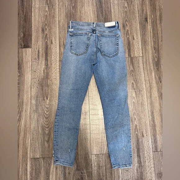 Re/Done Hi Rise Ankle Crop Stretch Distressed Straight Jeans Size 27 90s Wash - Picture 6 of 8